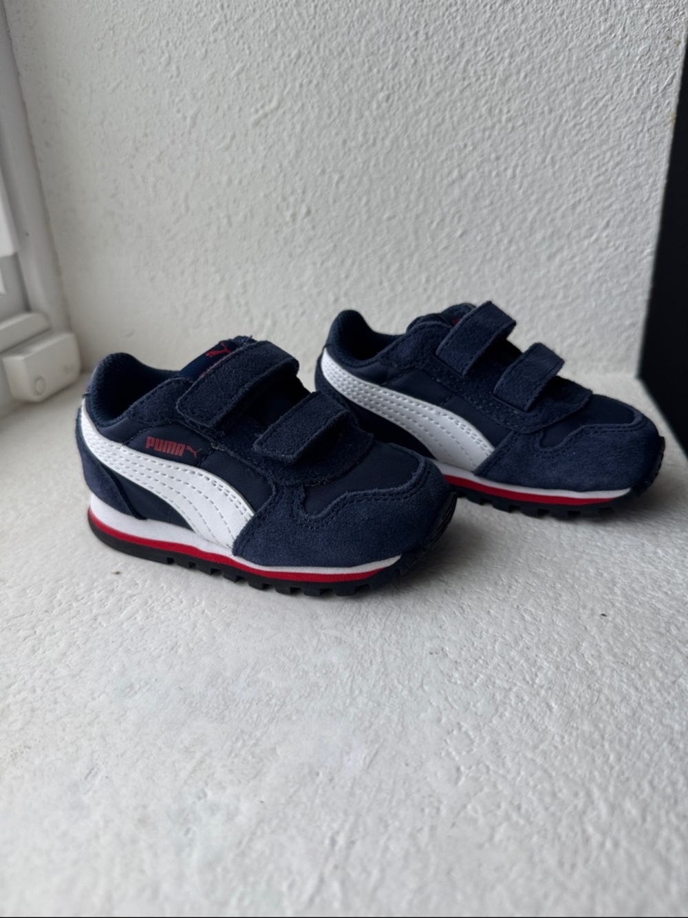 Puma Kids Navy, White & Red Velcro Sneakers